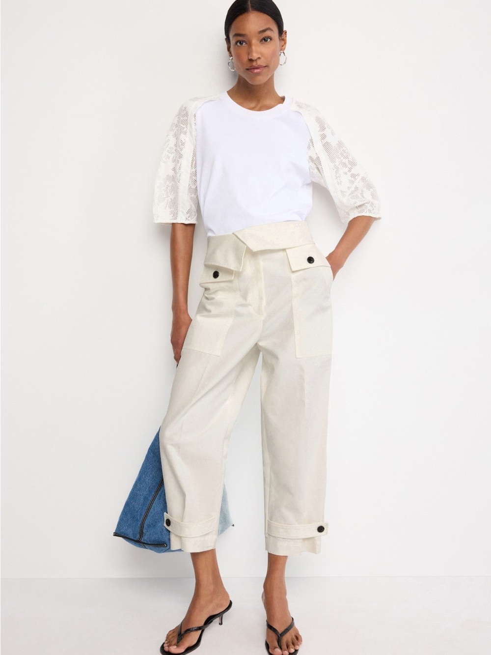 3.1 Phillip Lim Cream Wide-Leg Crop Cargo Pants